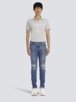 Tapered Ripped Cotton Jeans-Balmain Clearance