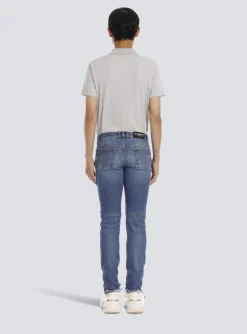 Tapered Ripped Cotton Jeans-Balmain Clearance