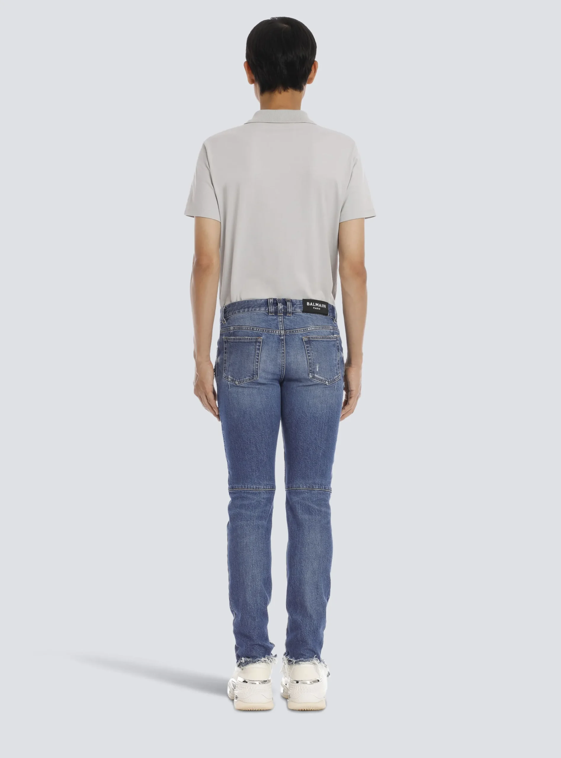Tapered Ripped Cotton Jeans-Balmain Clearance