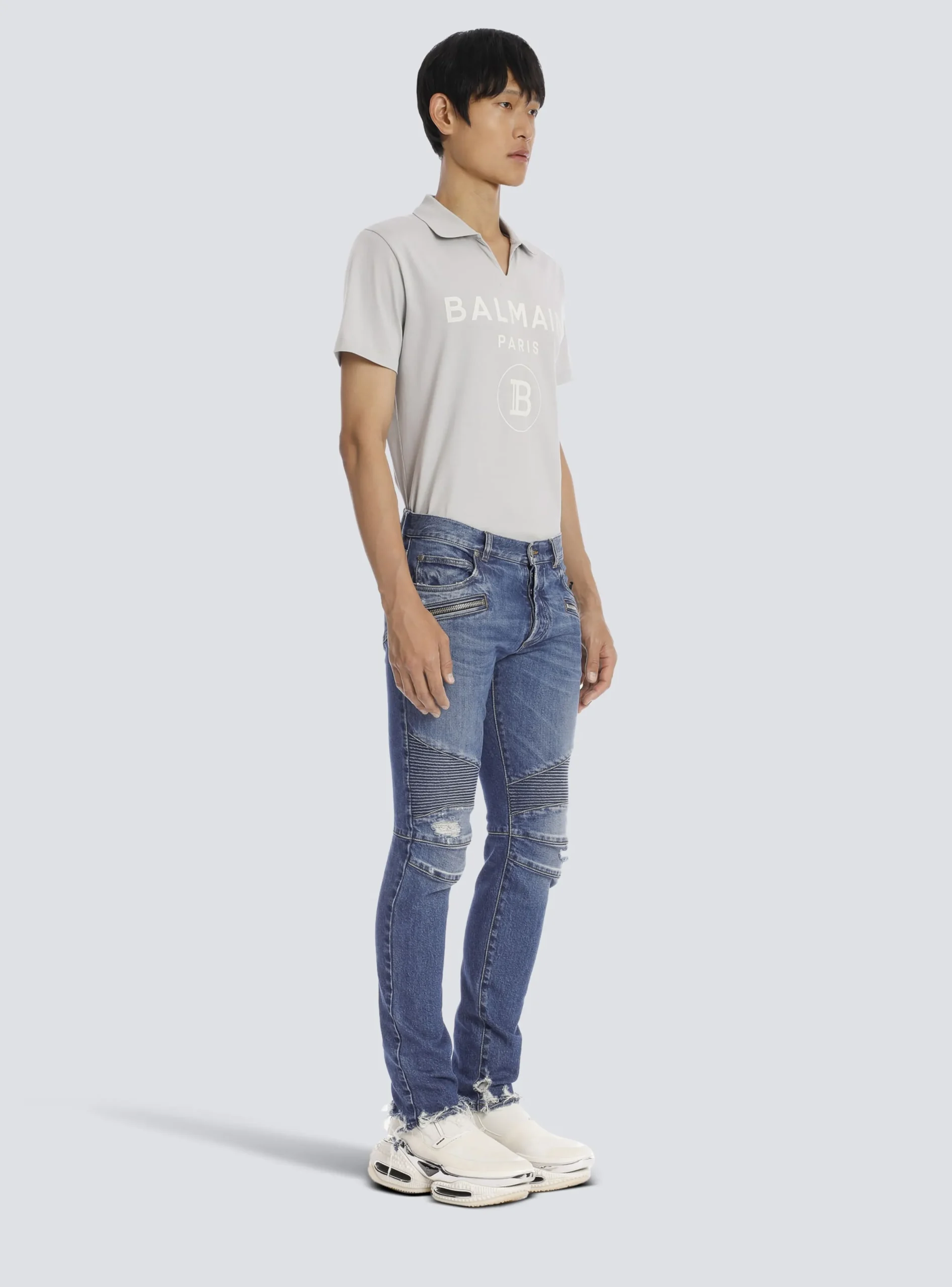 Tapered Ripped Cotton Jeans-Balmain Clearance