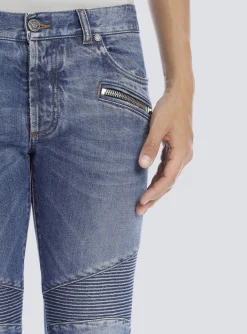 Tapered Ripped Cotton Jeans-Balmain Clearance