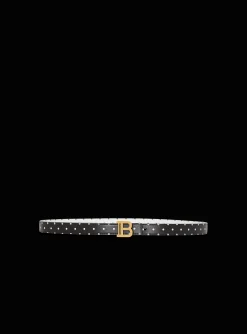 Thin Reversible Calfskin B-Belt With Polka Dots Print-Balmain Outlet