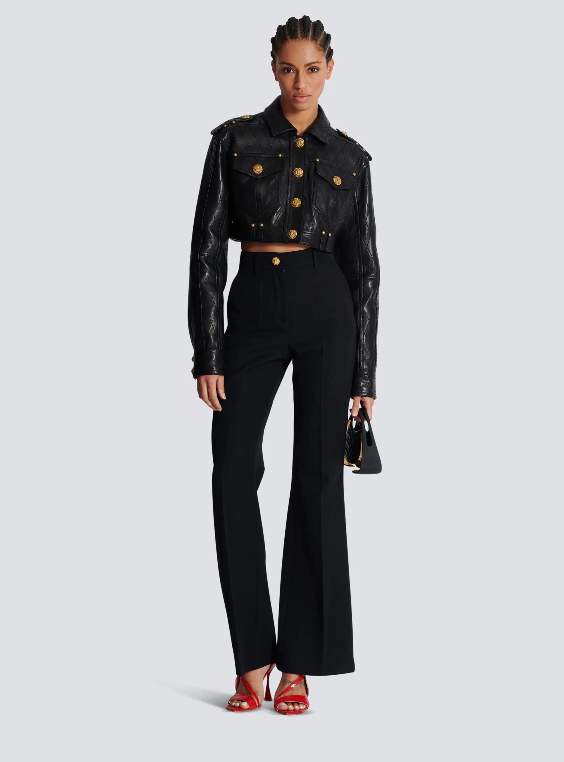 Topstitched Cropped Leather Jacket-Balmain Clearance