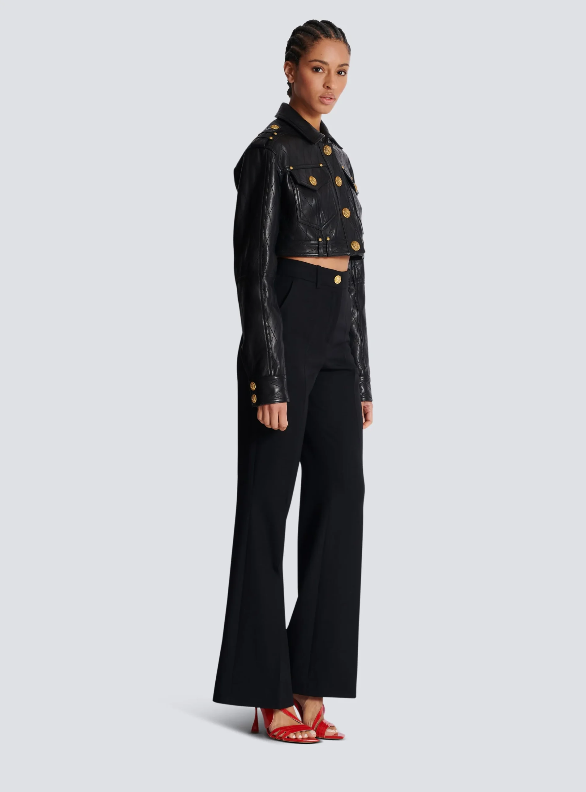 Topstitched Cropped Leather Jacket-Balmain Clearance