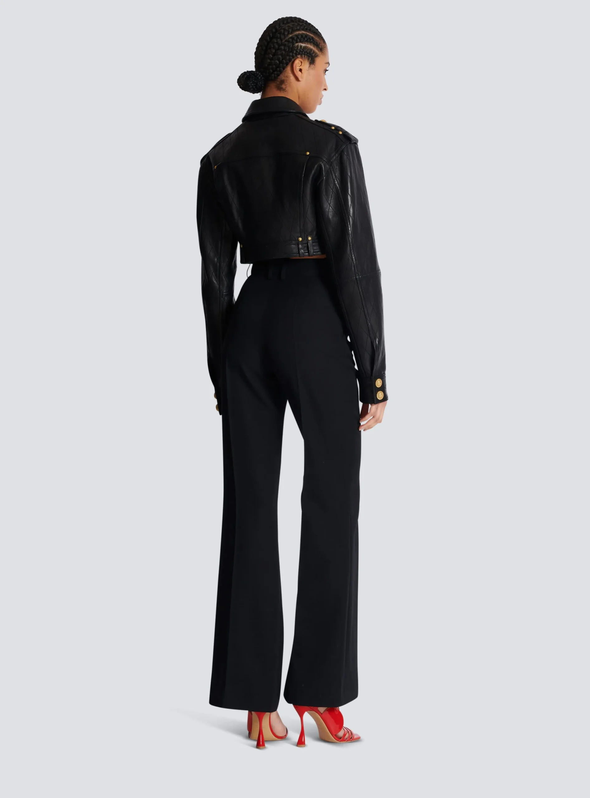 Topstitched Cropped Leather Jacket-Balmain Clearance