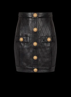 Topstitched Leather Skirt With Buttons-Balmain Flash Sale
