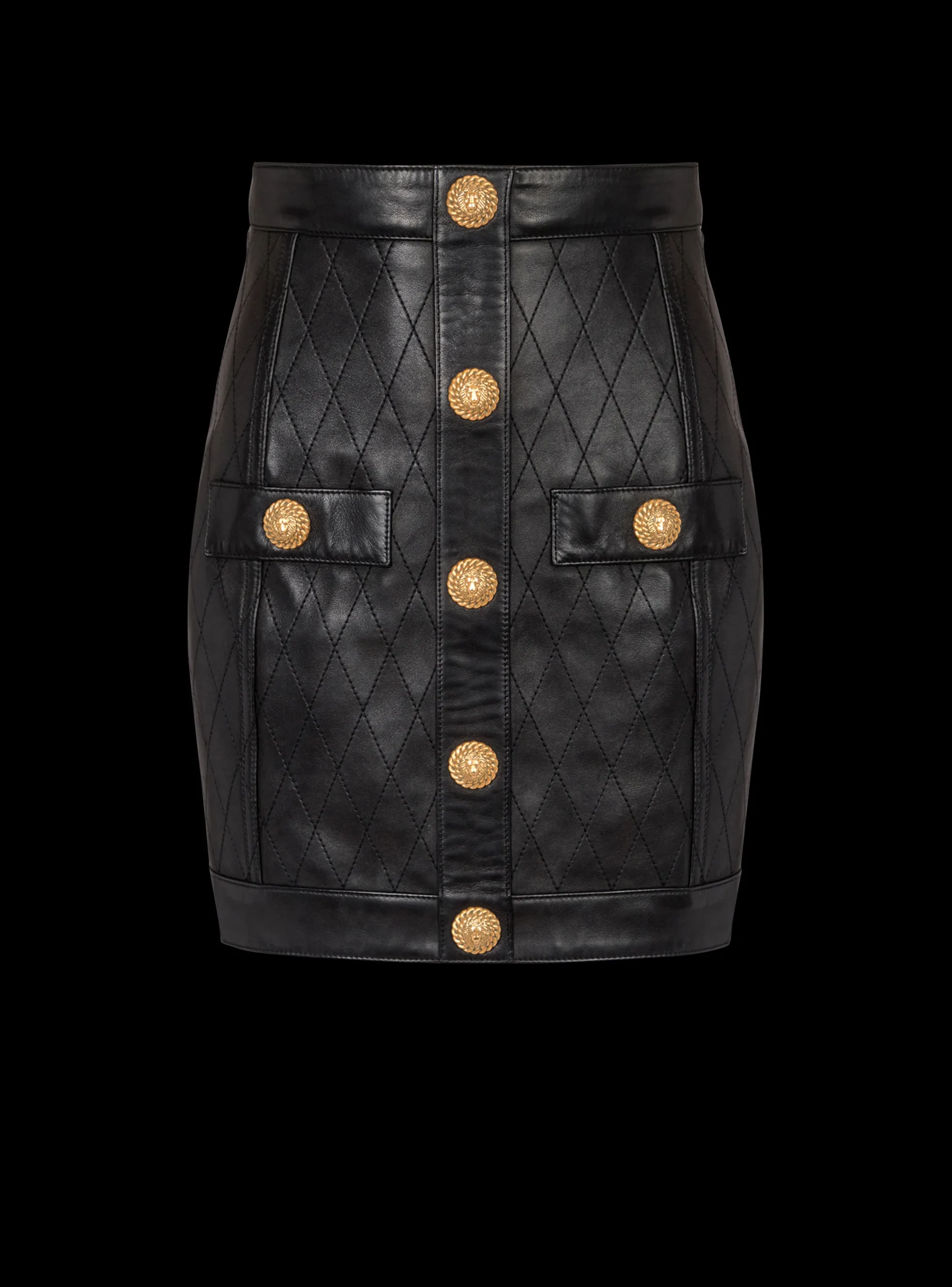 Topstitched Leather Skirt With Buttons-Balmain Flash Sale