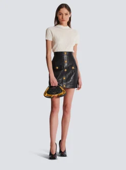 Topstitched Leather Skirt With Buttons-Balmain Flash Sale