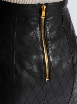 Topstitched Leather Skirt With Buttons-Balmain Flash Sale