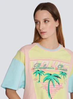 T-shirt With Palm Tree Signature Print-Balmain Shop