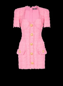 Tweed Dress With Buttons-Balmain Cheap