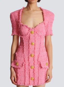 Tweed Dress With Buttons-Balmain Cheap
