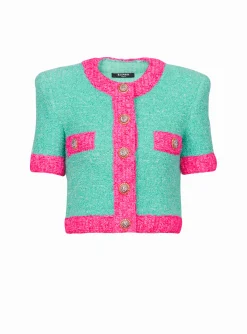 Two-tone Cropped Knit Cardigan-Balmain Best