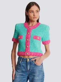 Two-tone Cropped Knit Cardigan-Balmain Best