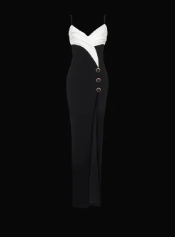 Two-tone Long Crepe Dress With Leg Slit-Balmain Clearance