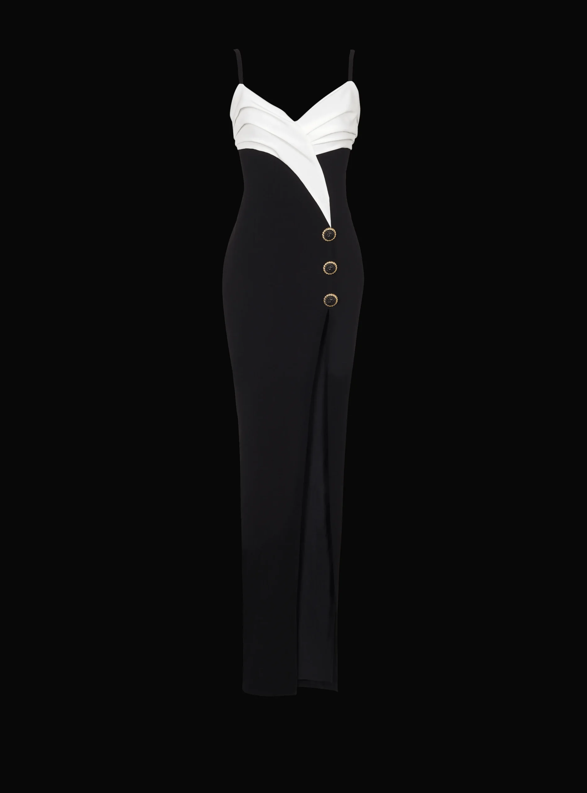 Two-tone Long Crepe Dress With Leg Slit-Balmain Clearance