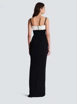 Two-tone Long Crepe Dress With Leg Slit-Balmain Clearance
