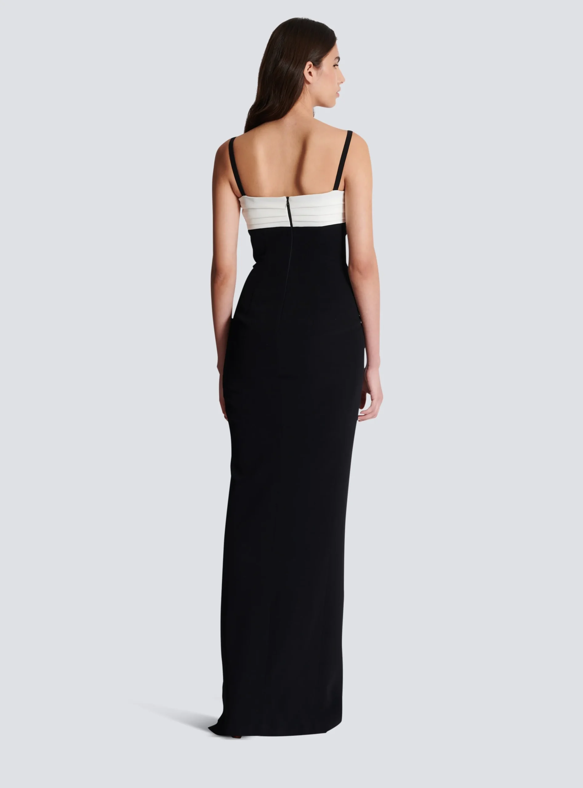 Two-tone Long Crepe Dress With Leg Slit-Balmain Clearance