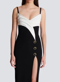 Two-tone Long Crepe Dress With Leg Slit-Balmain Clearance