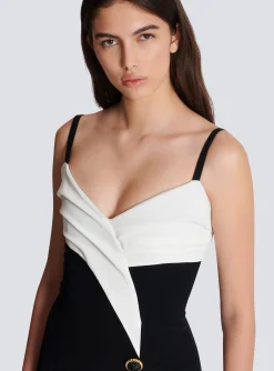 Two-tone Long Crepe Dress With Leg Slit-Balmain Clearance