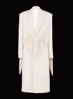 Unisex Long Fringed Wool And Cashmere Coat-Balmain Fashion