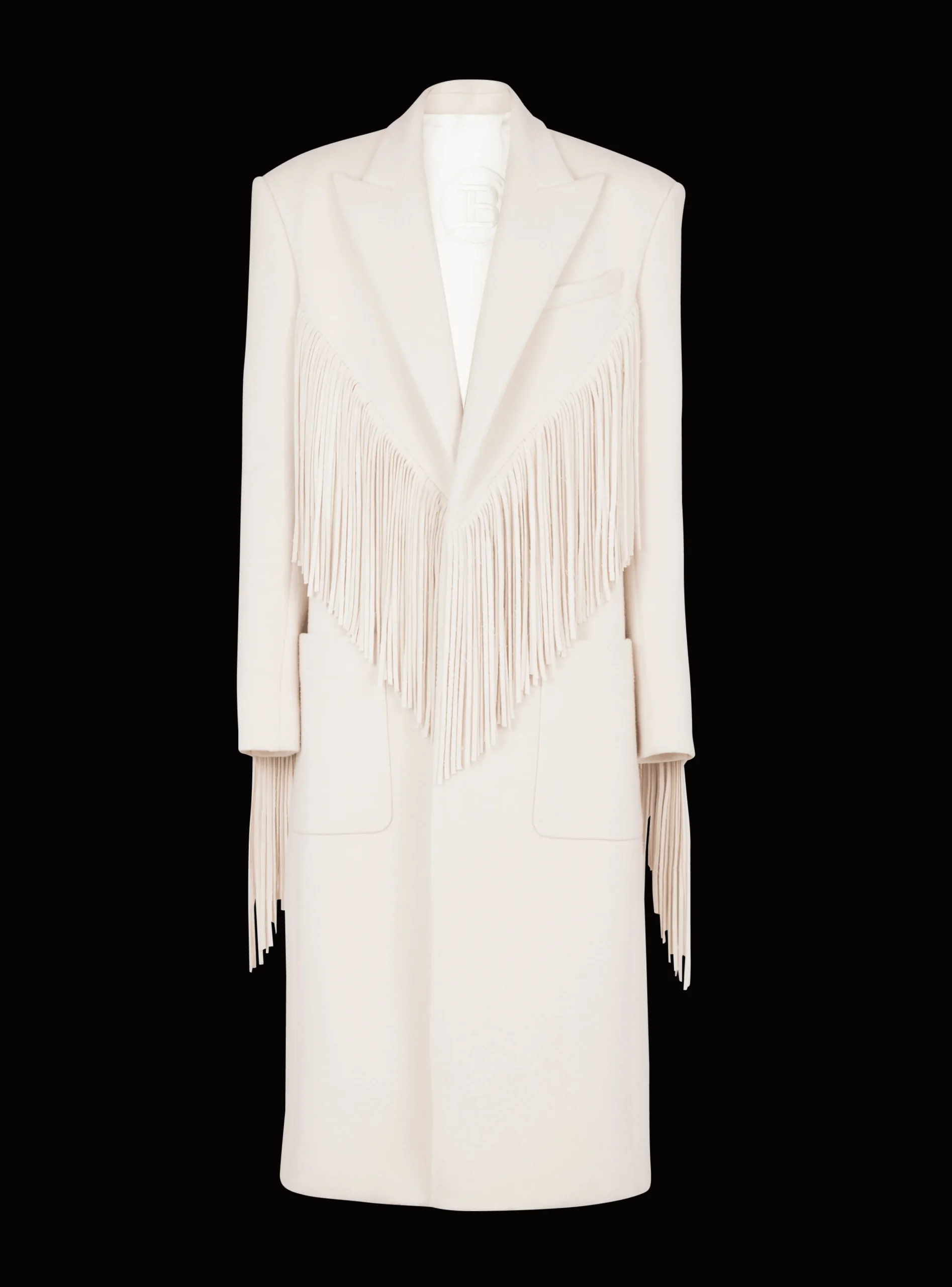 Unisex Long Fringed Wool And Cashmere Coat-Balmain Fashion