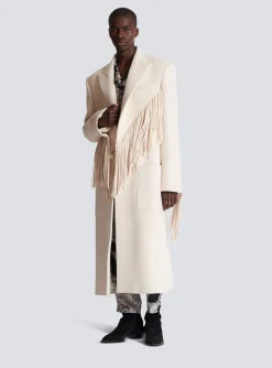 Unisex Long Fringed Wool And Cashmere Coat-Balmain Fashion