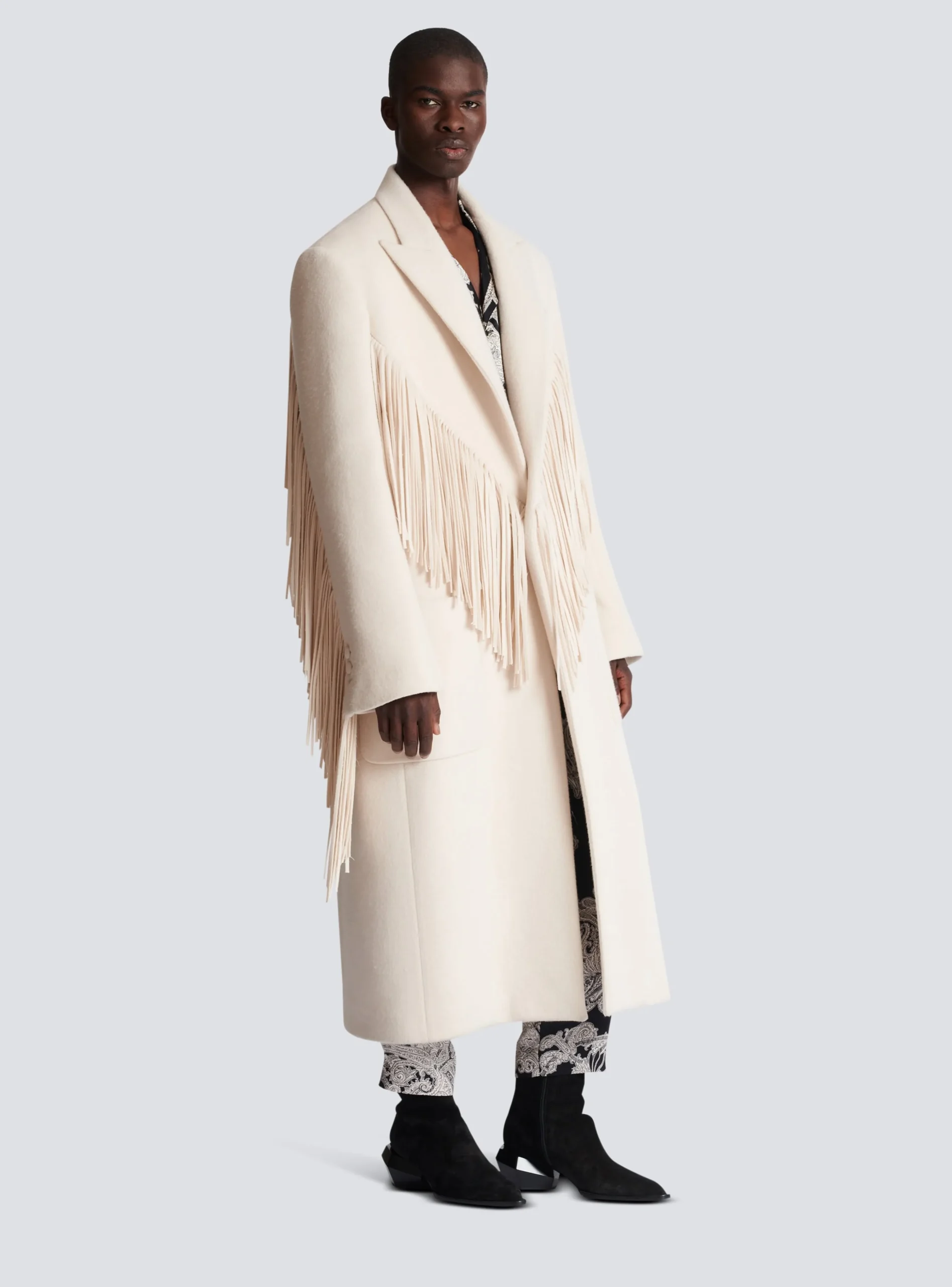 Unisex Long Fringed Wool And Cashmere Coat-Balmain Fashion