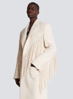 Unisex Long Fringed Wool And Cashmere Coat-Balmain Fashion