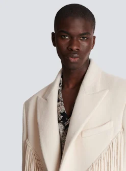 Unisex Long Fringed Wool And Cashmere Coat-Balmain Fashion