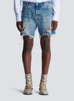 Unisex Shorts In Vintage Wash Denim-Balmain Flash Sale