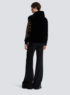 Velvet Hooded Sweatshirt With Embroidery-Balmain Shop