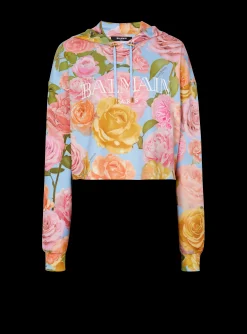 Vintage Hoodie With Pastel Roses Print-Balmain Hot