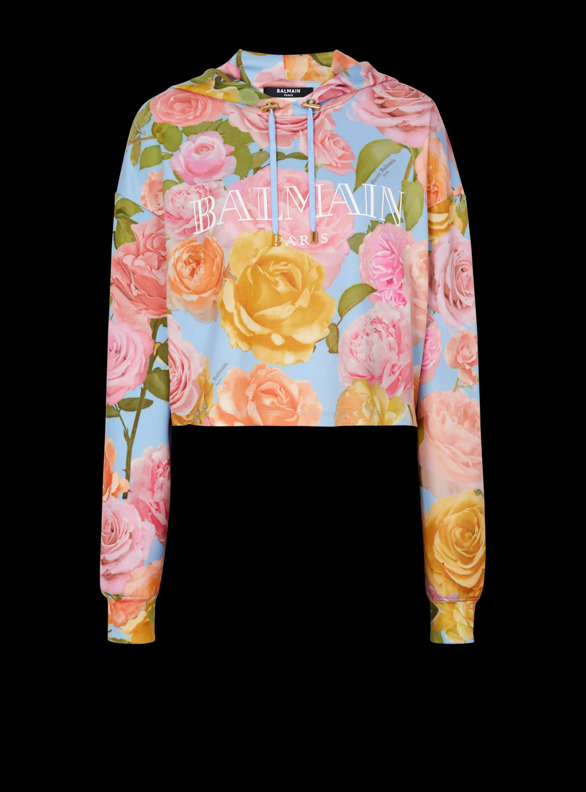 Vintage Hoodie With Pastel Roses Print-Balmain Hot