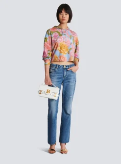 Vintage Hoodie With Pastel Roses Print-Balmain Hot