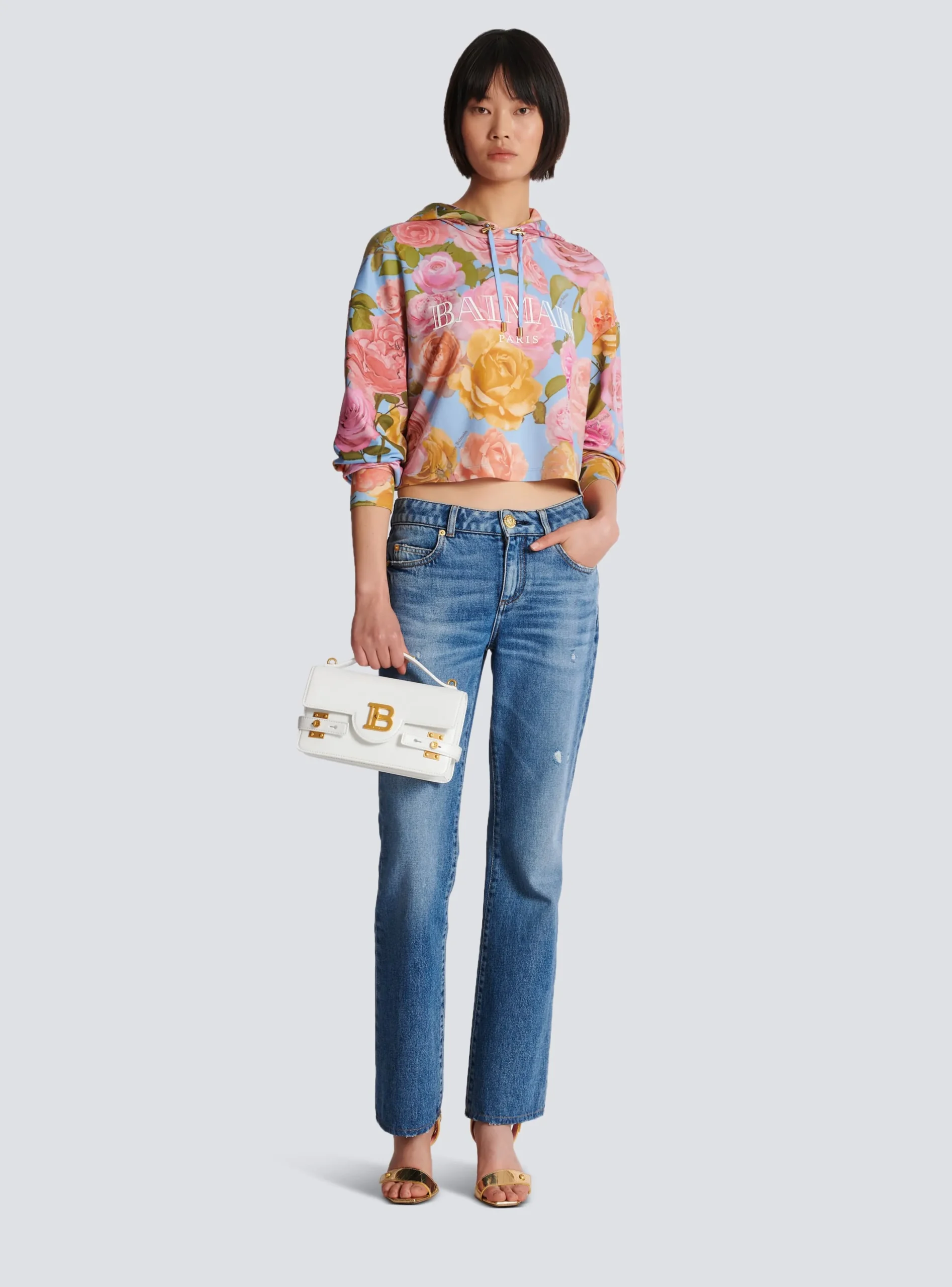 Vintage Hoodie With Pastel Roses Print-Balmain Hot