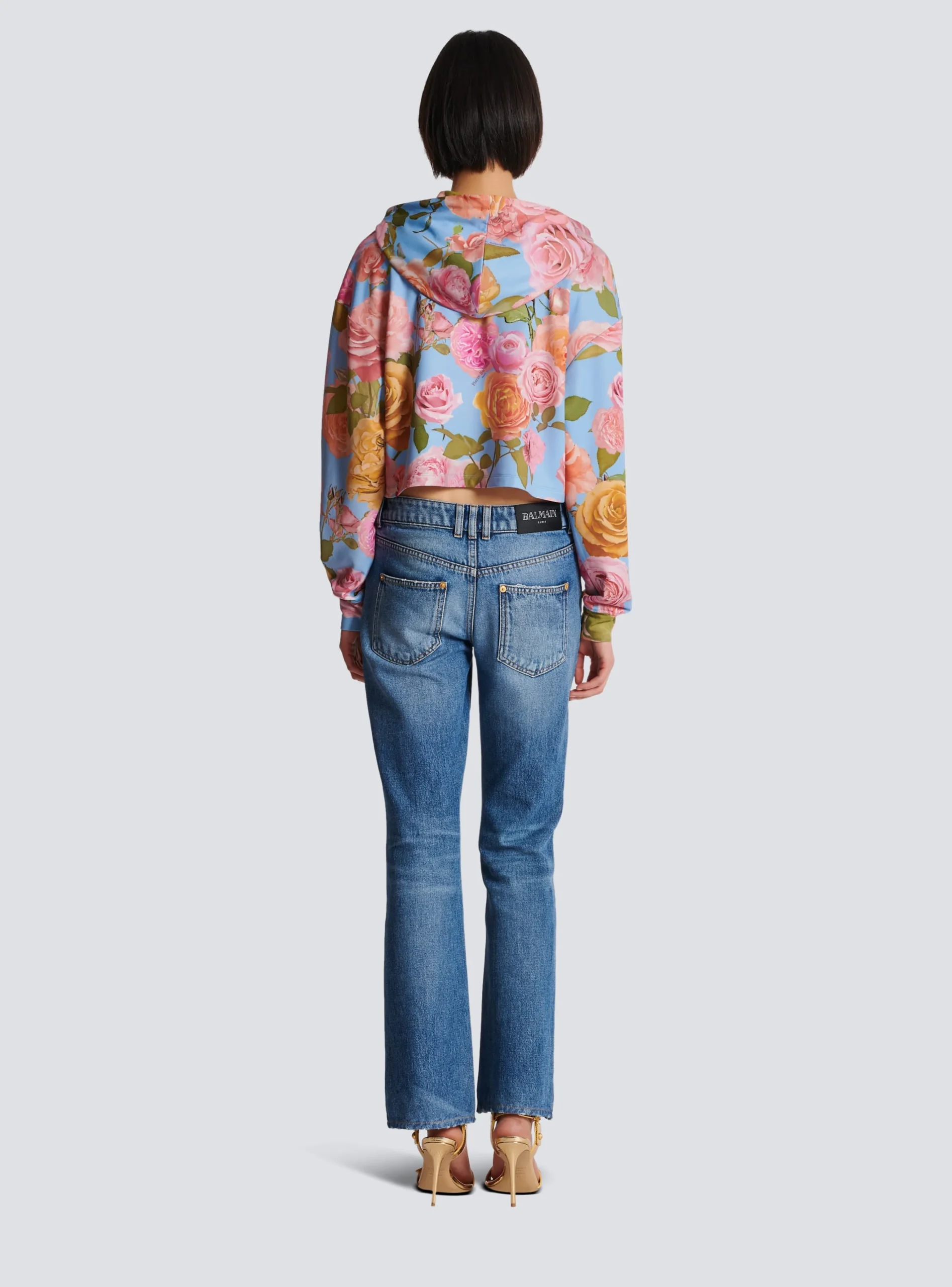 Vintage Hoodie With Pastel Roses Print-Balmain Hot