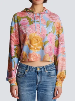 Vintage Hoodie With Pastel Roses Print-Balmain Hot