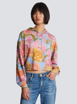 Vintage Hoodie With Pastel Roses Print-Balmain Hot