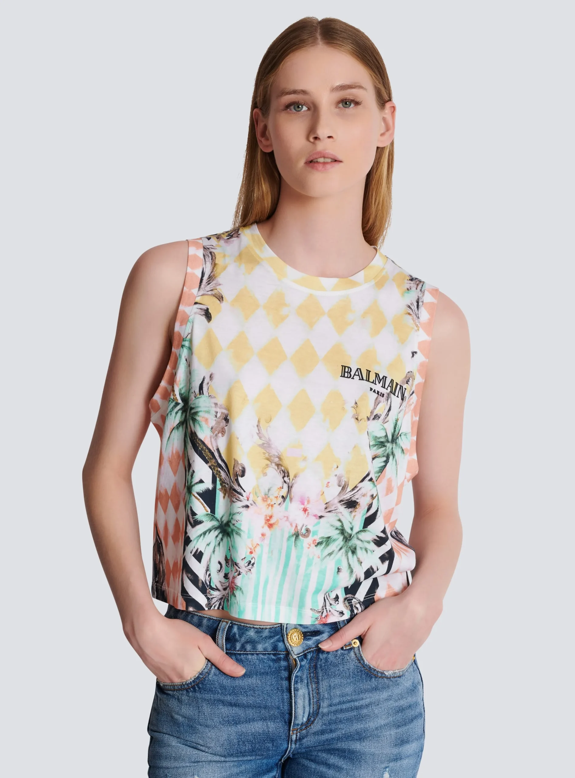 Vintage Tank Top With Baroque Print-Balmain Hot