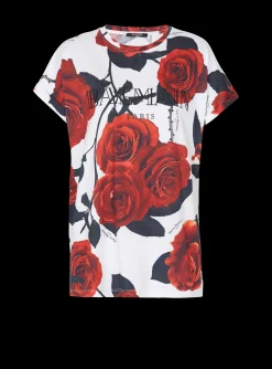 Vintage T-shirt With Roses Print-Balmain Clearance