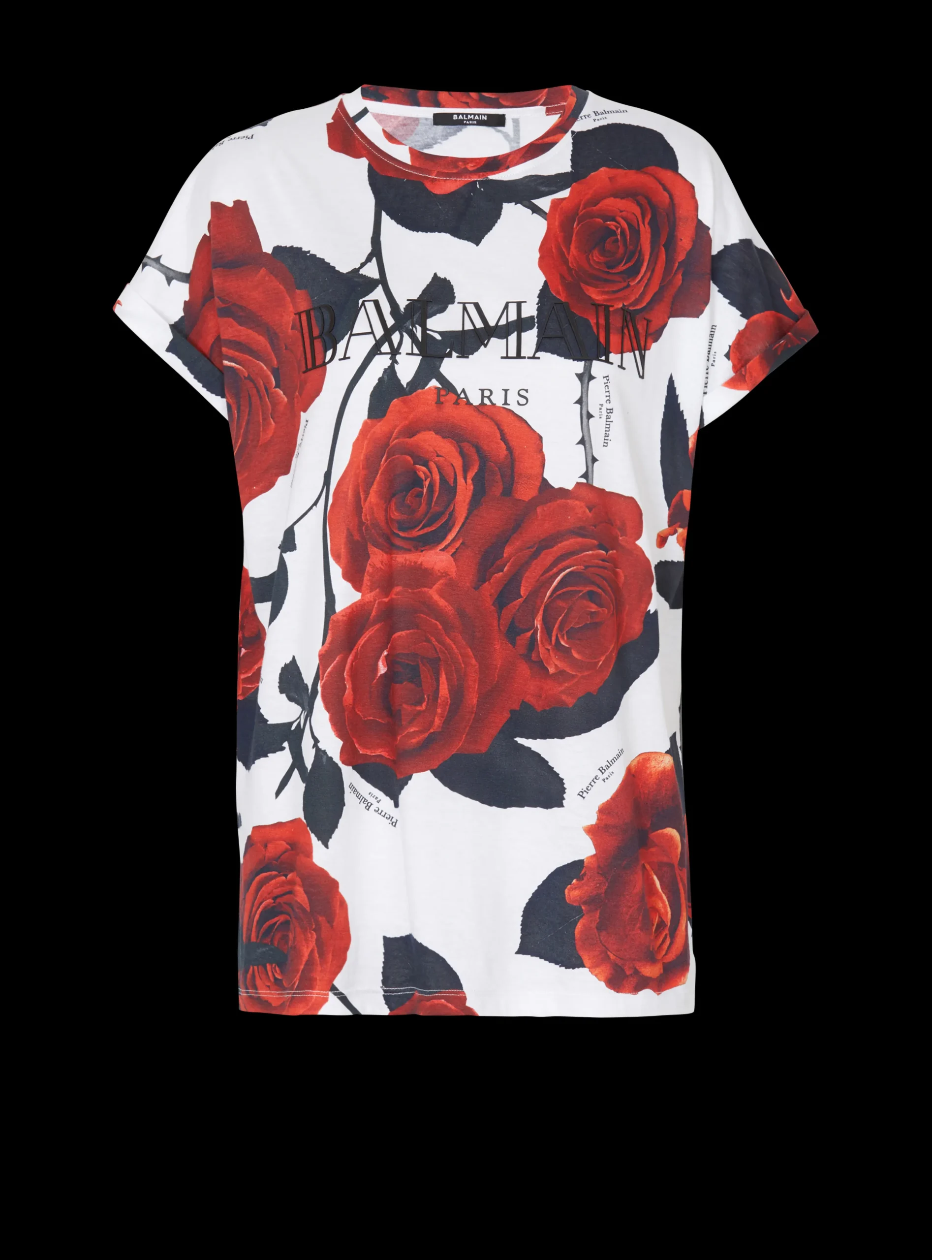 Vintage T-shirt With Roses Print-Balmain Clearance