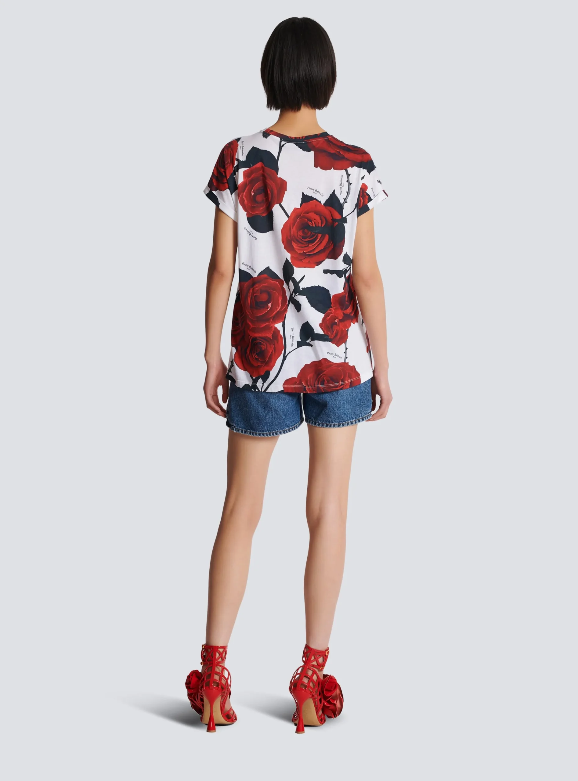 Vintage T-shirt With Roses Print-Balmain Clearance