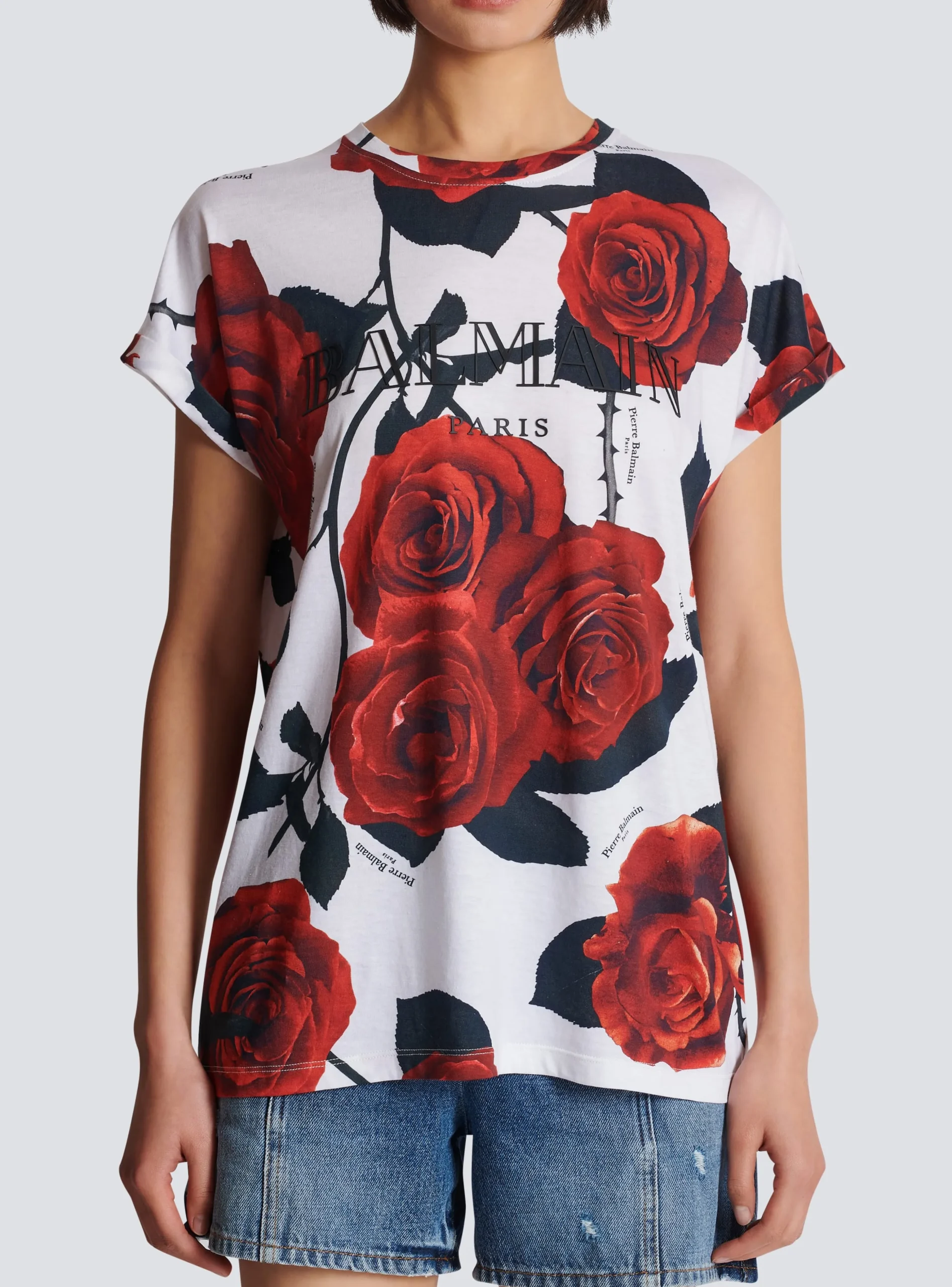 Vintage T-shirt With Roses Print-Balmain Clearance