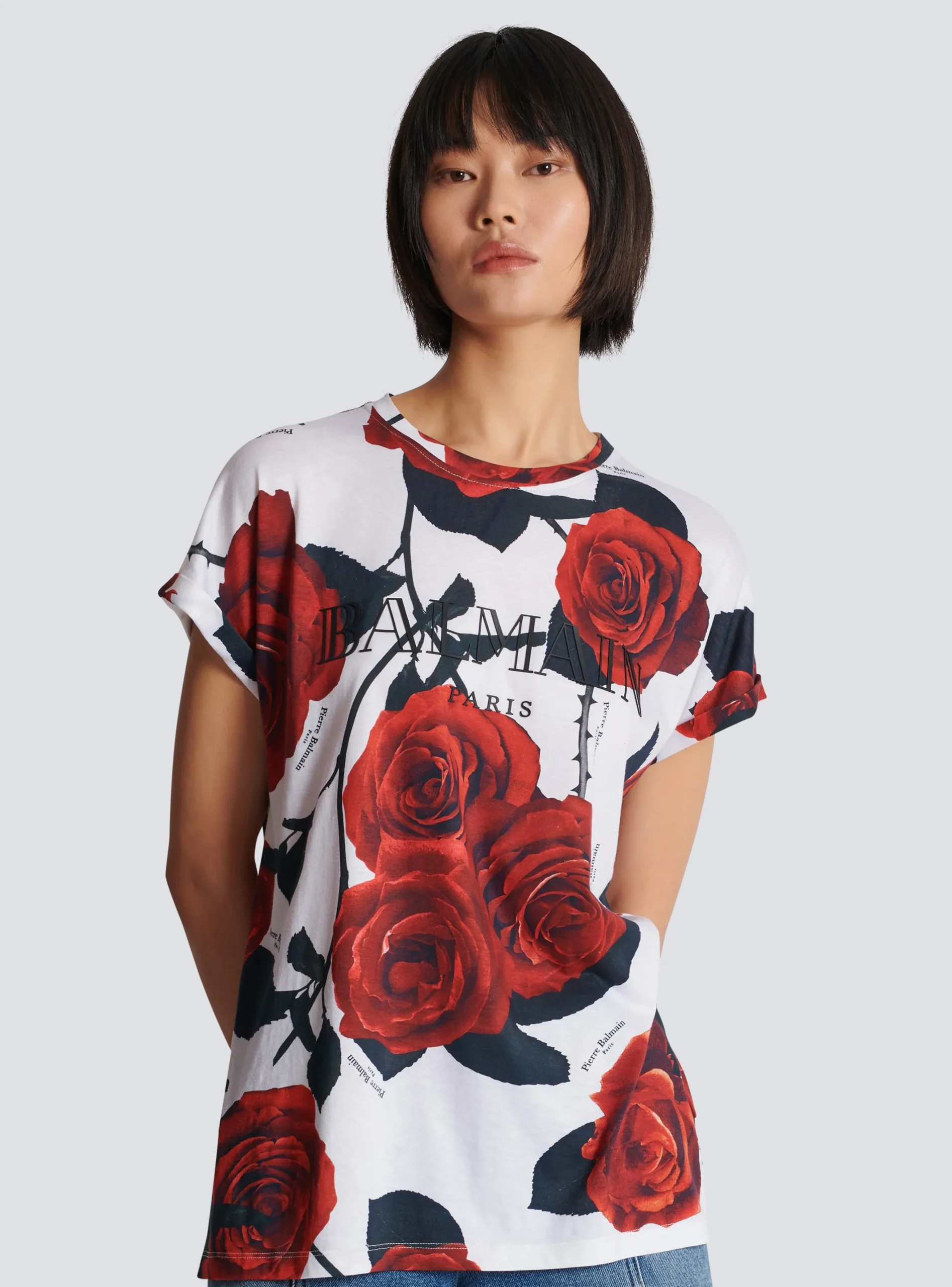 Vintage T-shirt With Roses Print-Balmain Clearance