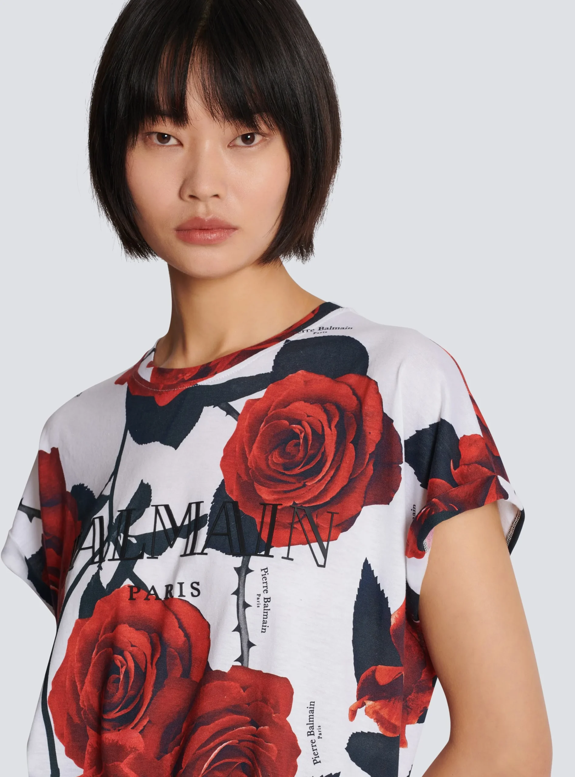 Vintage T-shirt With Roses Print-Balmain Clearance