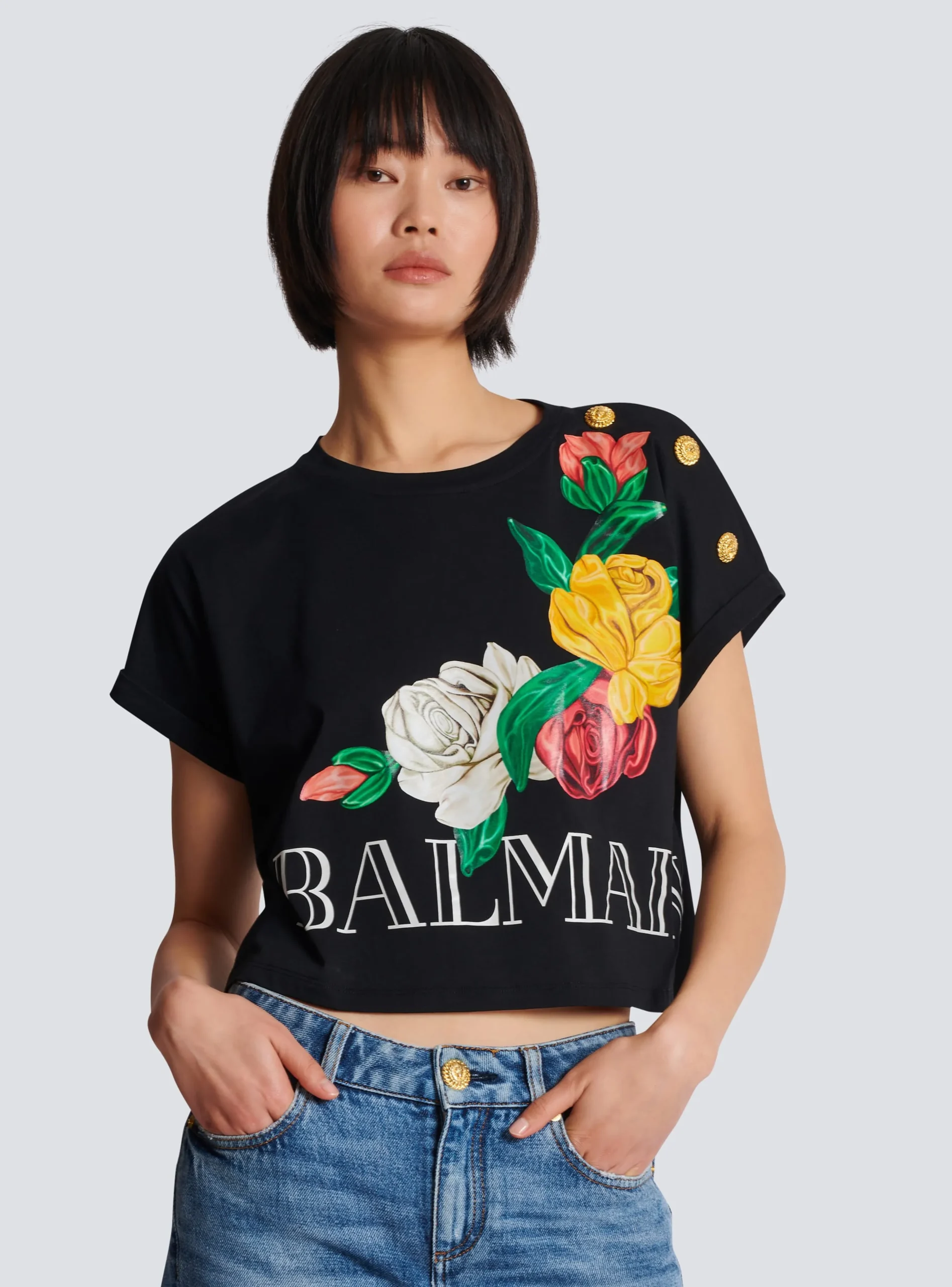 Vintage T-shirt With Roses Print-Balmain New