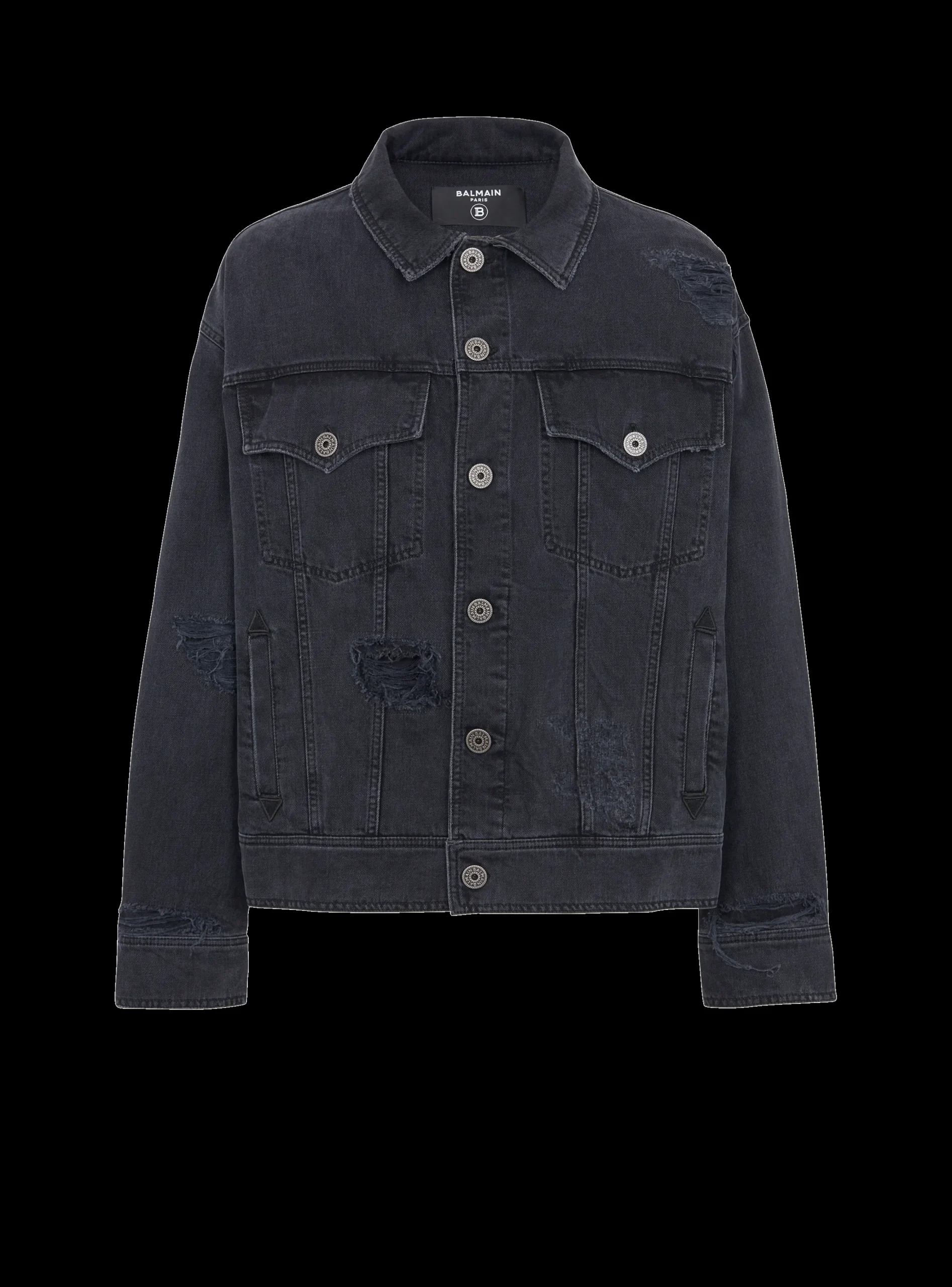 Worn-effect Denim Jacket-Balmain Shop