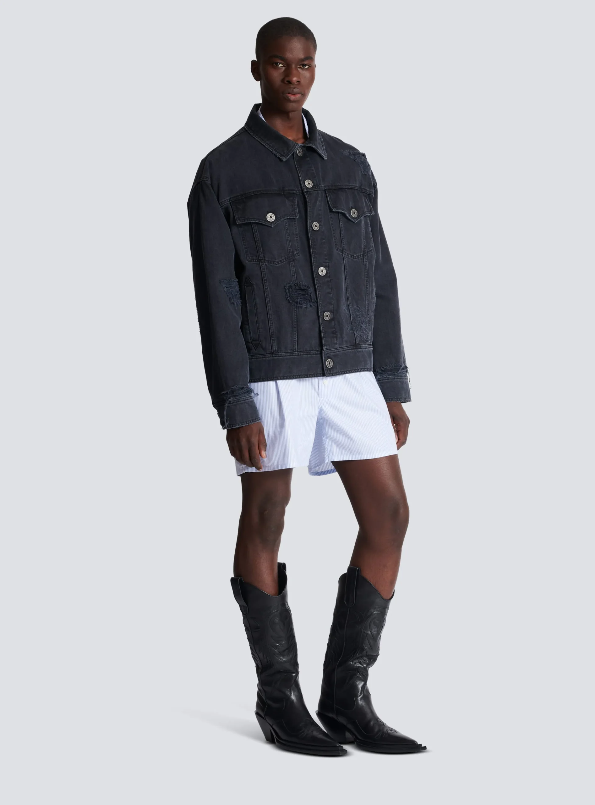Worn-effect Denim Jacket-Balmain Shop