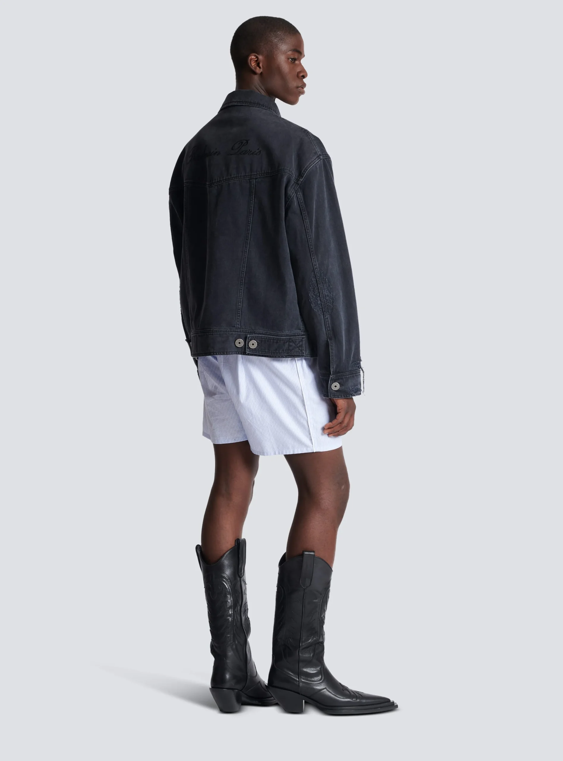 Worn-effect Denim Jacket-Balmain Shop